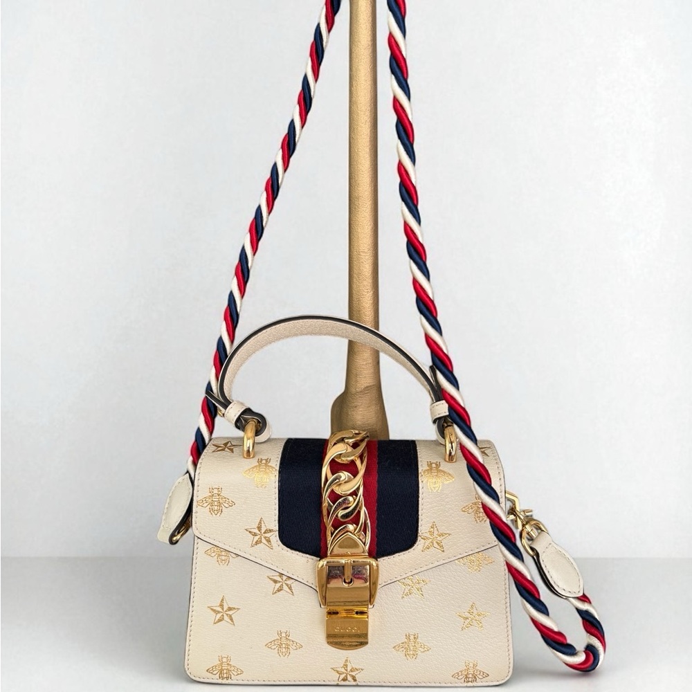 SOLD Gucci GG Supreme Mini Dionysus White Leather Shoulder Bag - Star and Bees